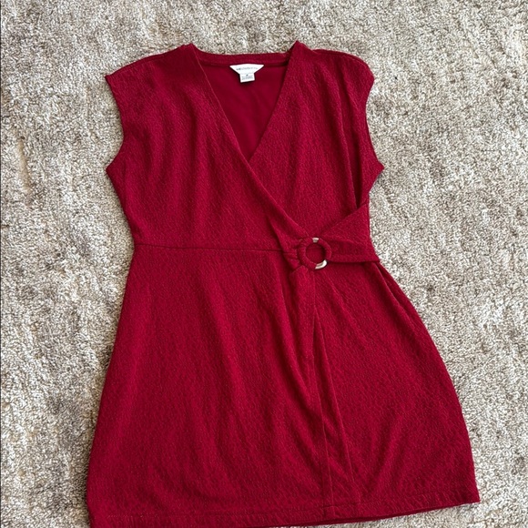 Liz Claiborne Dresses & Skirts - 🍍 Liz Claiborne Faux Wrap Dress M Safari Spice Textured Stetch Knit Paris Red🍍